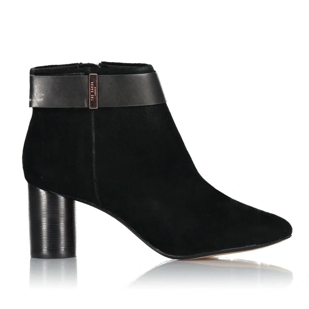 Ted Baker Mharia women's black suede ankle boots with a circular heel